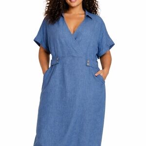 Stella & Julie Stylish Blue V-Neck Dress with Pockets
